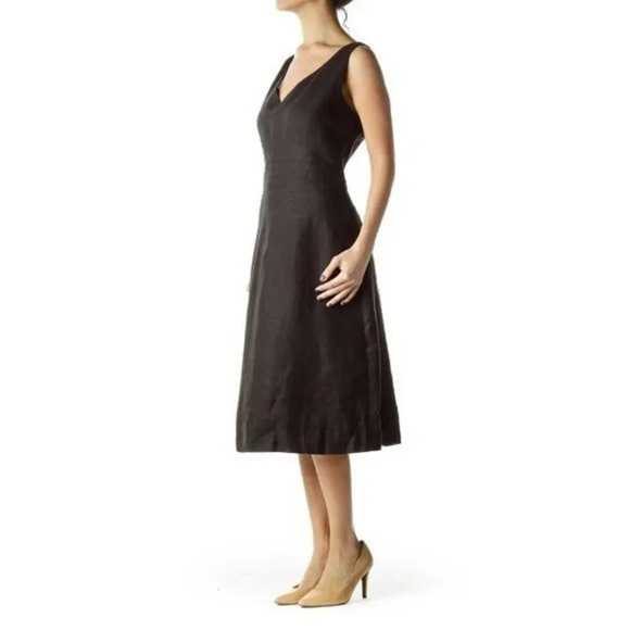 Talbots Black Irish Linen V-Neck Fit & Flare Midi Dress 4 - Picture 1 of 4